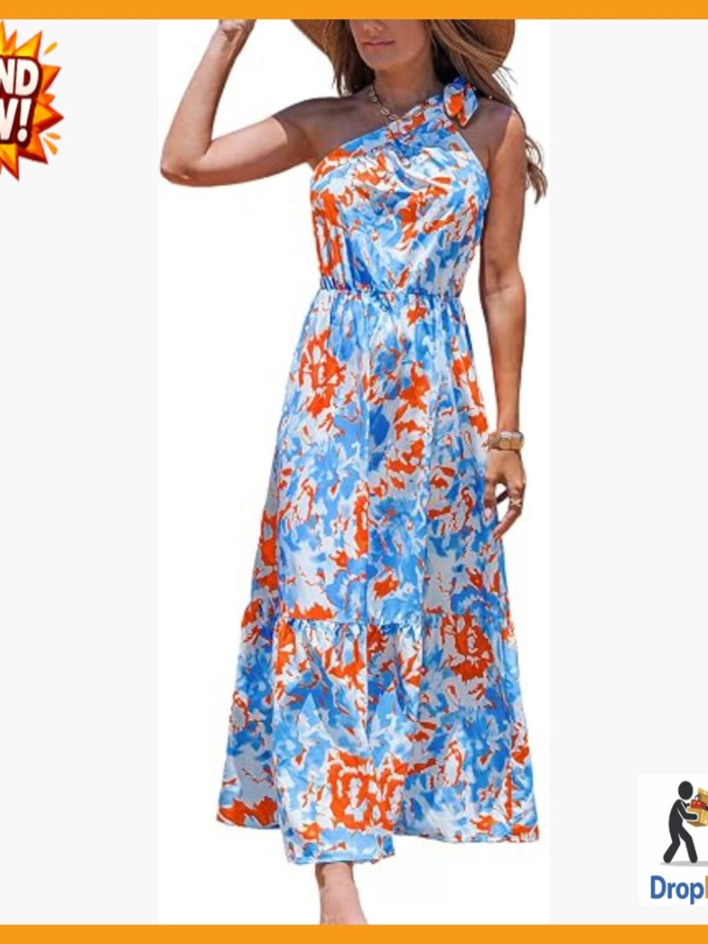 One Shoulder Smocked Tiered Maxi Dress Flowy Casual Summer Beach Vacation